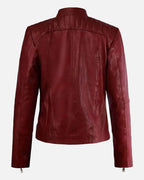 Women's Radiant Red Leather Biker Jacket