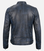 Dodge blue cafe racer leather jacket for men in United State Market