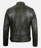 Sleek racer leather jacket for men in black waxed finish in American Style