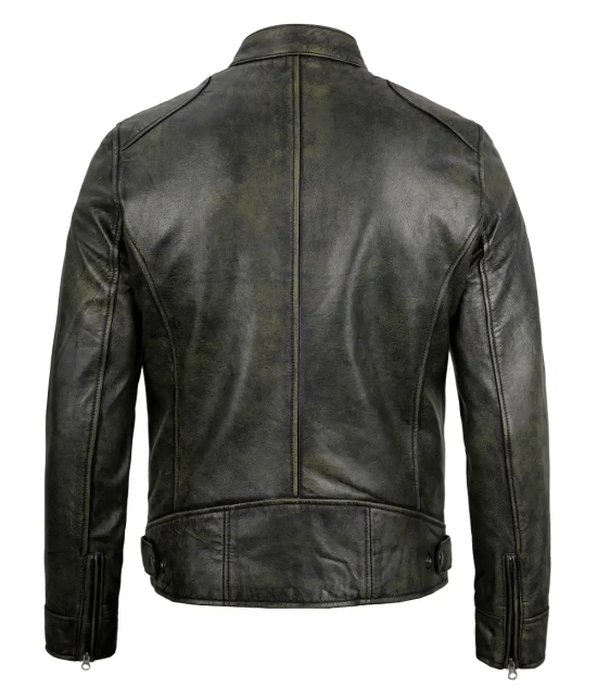 Sleek racer leather jacket for men in black waxed finish in American Style