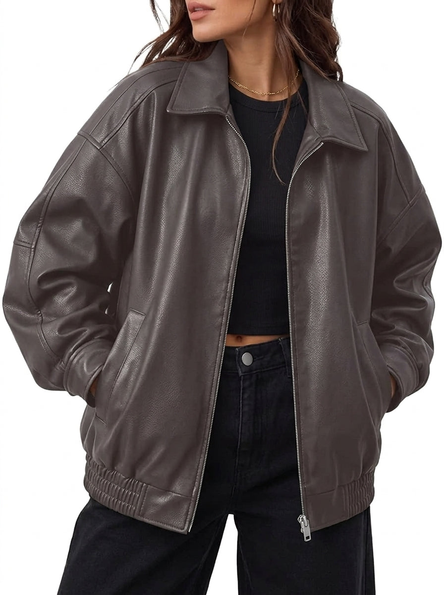 Shop Women's Oversized Faux Leather Jacket for Fall and Winter
