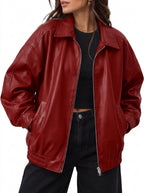 Shop Women's Oversized Faux Leather Jacket for Fall and Winter