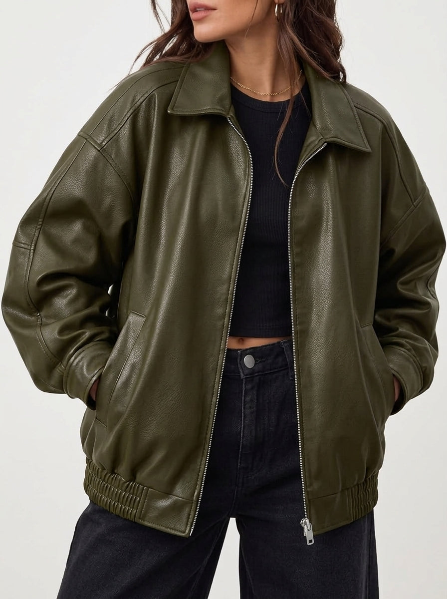 Shop Women's Oversized Faux Leather Jacket for Fall and Winter