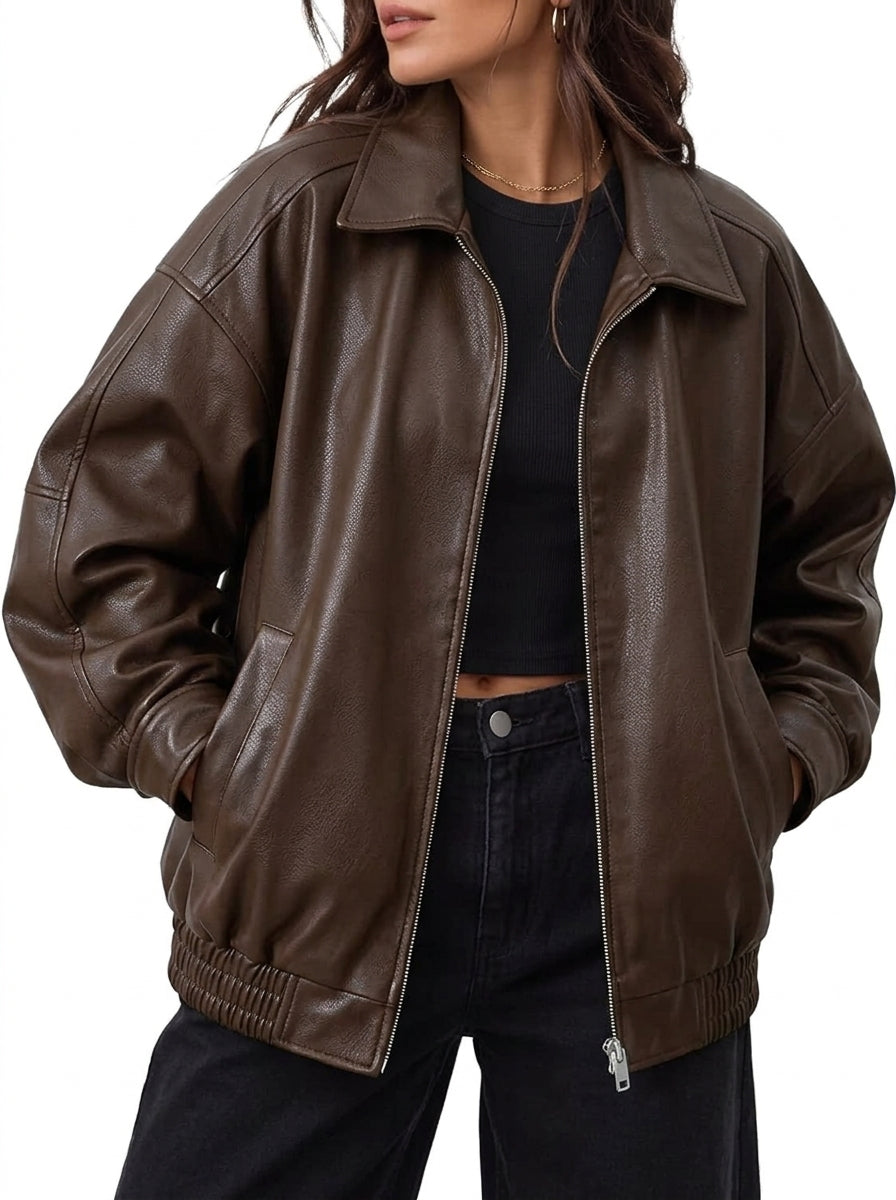 Shop Women's Oversized Faux Leather Jacket for Fall and Winter