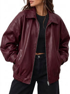 Shop Women's Oversized Faux Leather Jacket for Fall and Winter