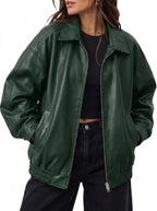 Shop Women's Oversized Faux Leather Jacket for Fall and Winter