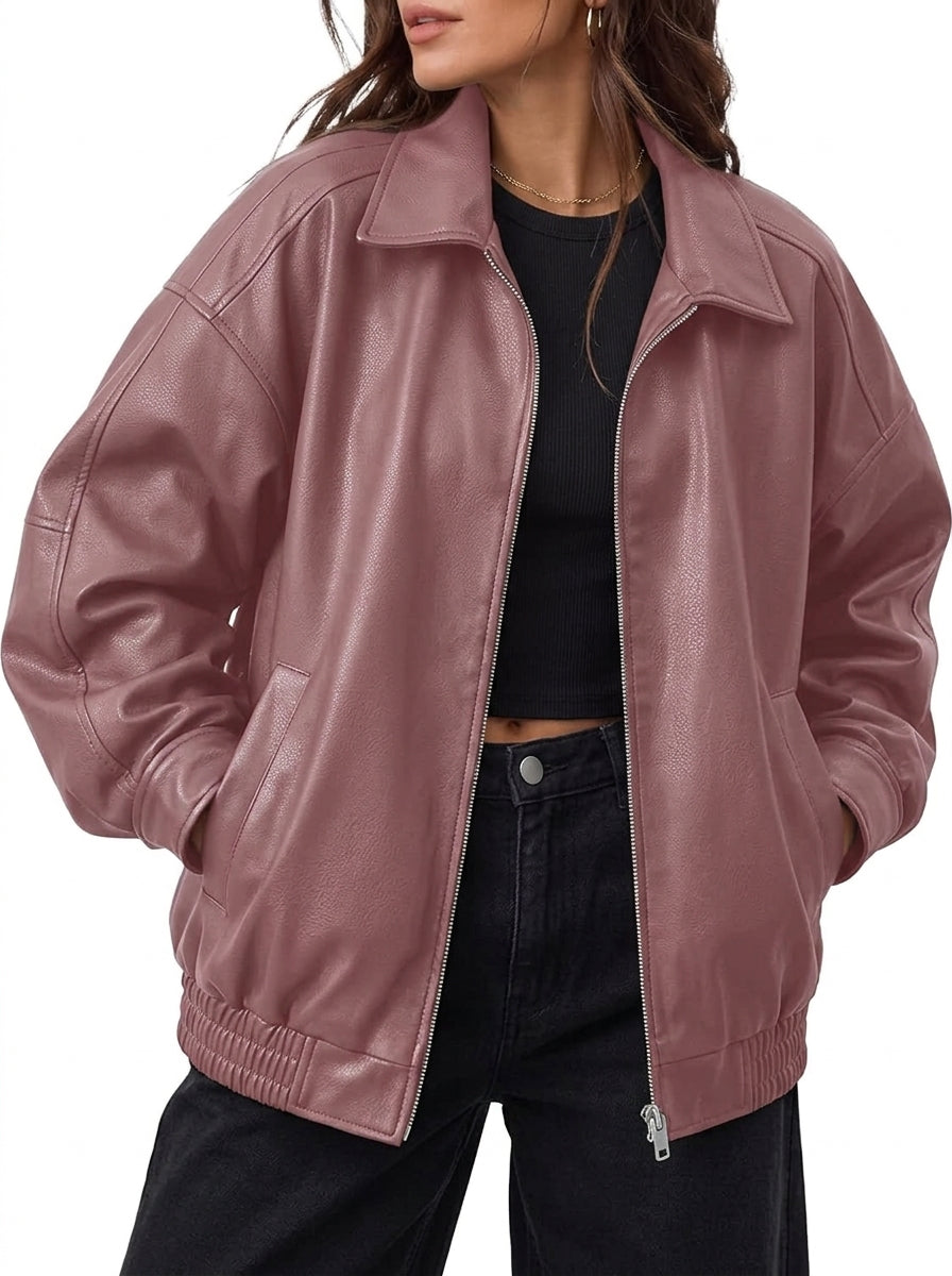 Shop Women's Oversized Faux Leather Jacket for Fall and Winter