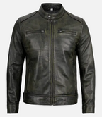 Durable black waxed leather jacket for men with Dodge design in USA