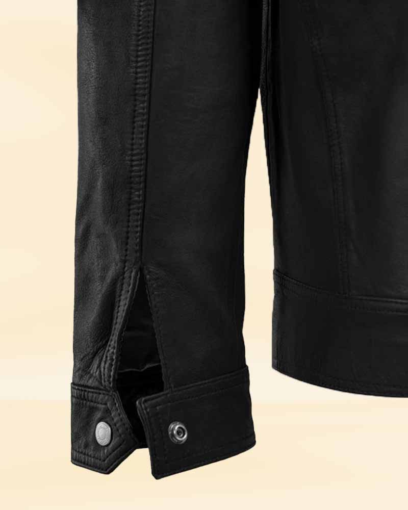 Get ready to turn heads with the Thunder Storm Black Biker Leather Jacket, featuring a black washed and waxed leather finish and antique silver zipper.