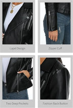 Shop Women's Faux Leather Moto Jacket with Lapel Collar