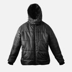 Black puffer jacket with hood for men in France style