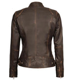 Trendy women's brown rub off jacket in American style