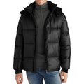 Men's black hooded puffer jacket in USA