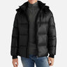 Men's black hooded puffer jacket in USA